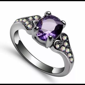 Black Gold & Purple Amethyst Ring Size 8